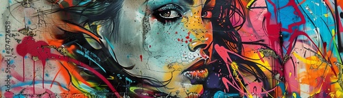 Create a colorful graffiti mural of a woman's face