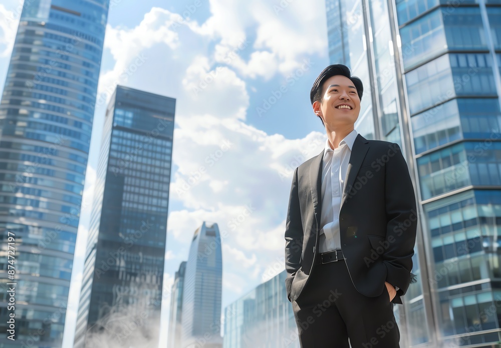 Confident Asian Businessman in Modern Urban Setting Professional Environment. Confident Asian Businessman in Modern Urban Setting Professional Environment.