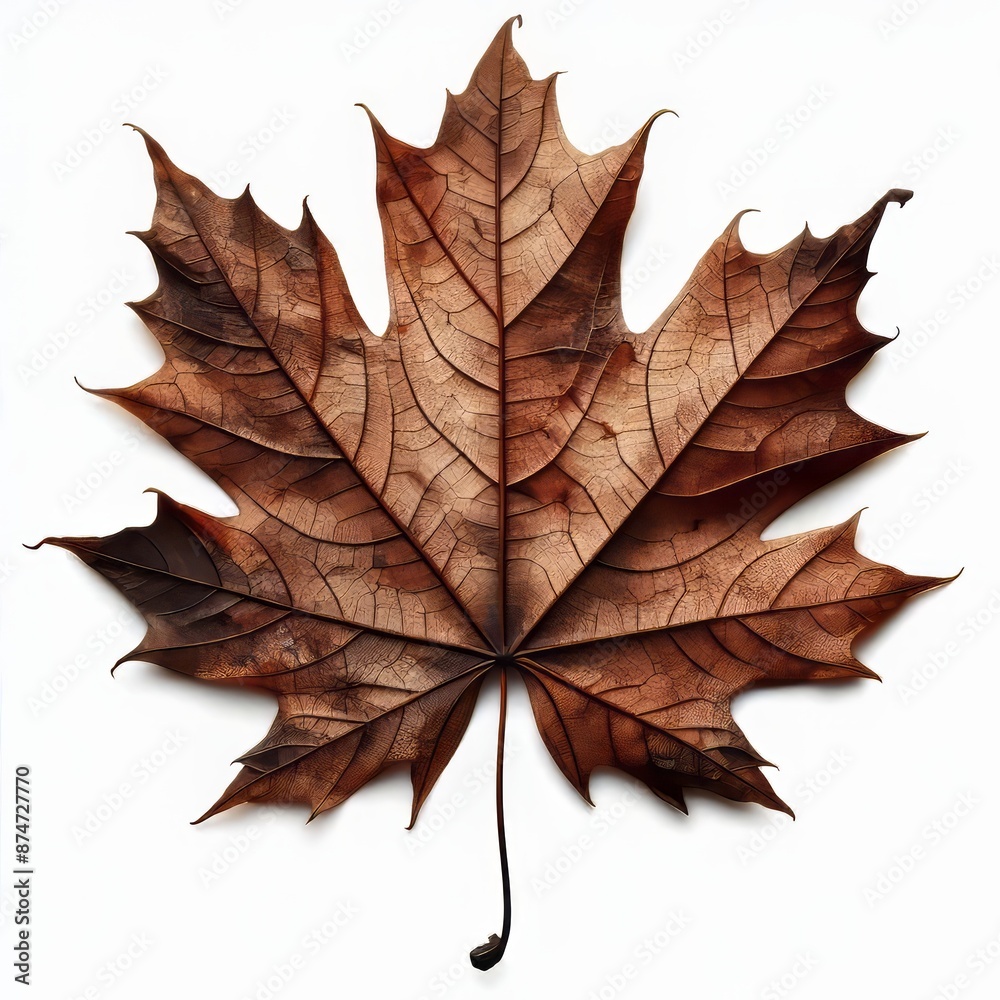 Obraz premium Autumn dry maple leaf with vibrant colors of brown isolated on white background