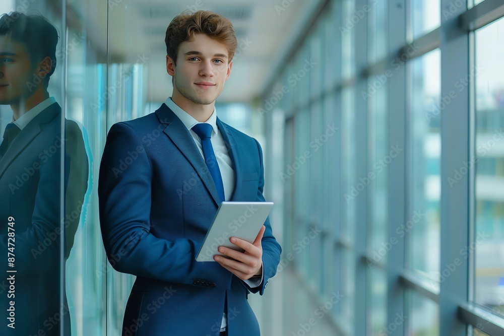 Professional Businessman with Tablet in Modern Office Setting Entrepreneur Workspace Professional Businessman with Tablet in Modern Office Setting Entrepreneur Workspace