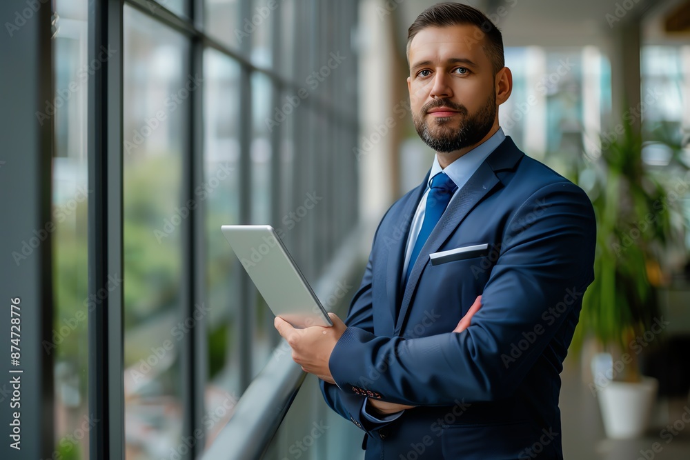 Professional Businessman with Tablet in Modern Office Setting Entrepreneur Workspace Professional Businessman with Tablet in Modern Office Setting Entrepreneur Workspace