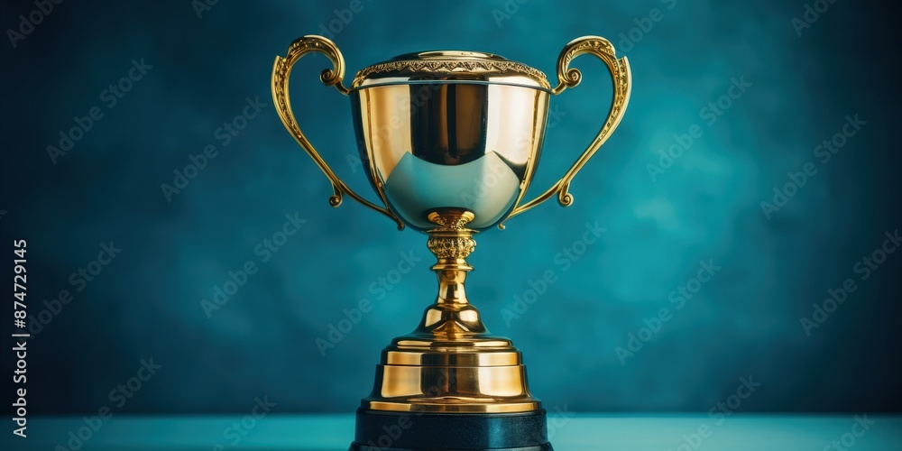 Golden Trophy on Teal Background
