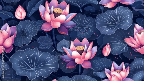 Wallpaper Mural Generate a seamless pattern with peaceful and calming motifs like lotus flowers, mandalas, and serene landscapes Torontodigital.ca