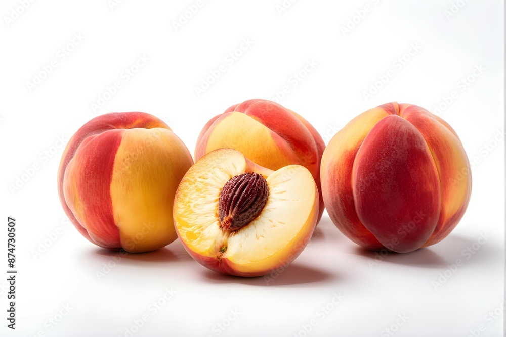 three and a half peaches on white background three and a half peaches on white background