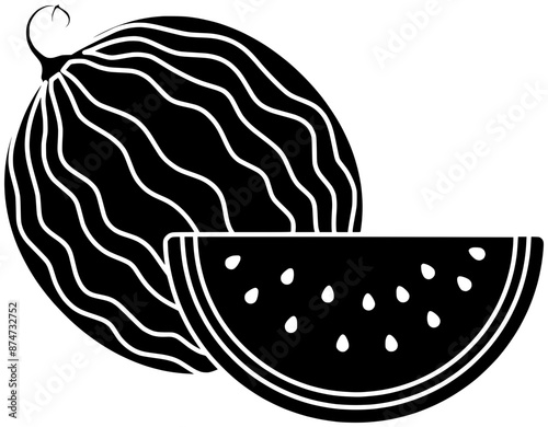 watermelon illustration food silhouette slice logo fruit icon juicy outline green sweet ripe healthy melon summer nature seed diet shape dessert cut water for vector graphic background