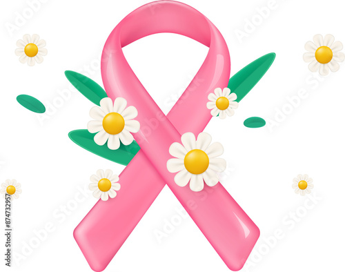 Pink ribbon on isolated background. Breast cancer awareness month.