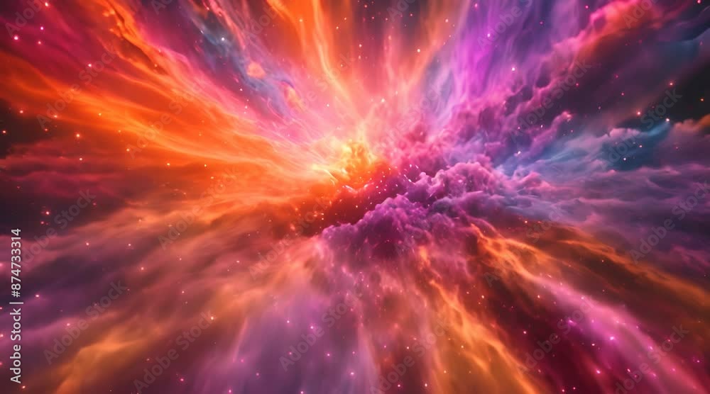 A cosmic explosion of colors, with swirling nebulae in vibrant A cosmic explosion of colors, with swirling nebulae in vibrant