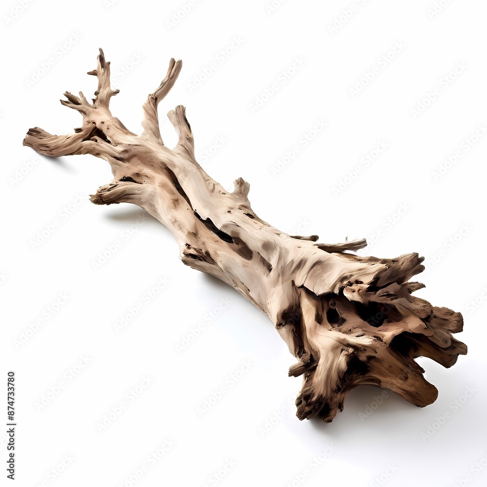 Fototapeta premium Driftwood on white background, AI Generated