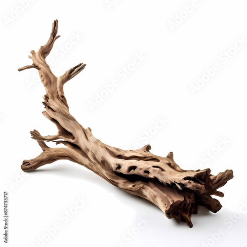 Driftwood on white background, AI Generated