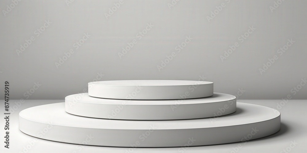 Three White Circular Platforms on a White Background Three White Circular Platforms on a White Background