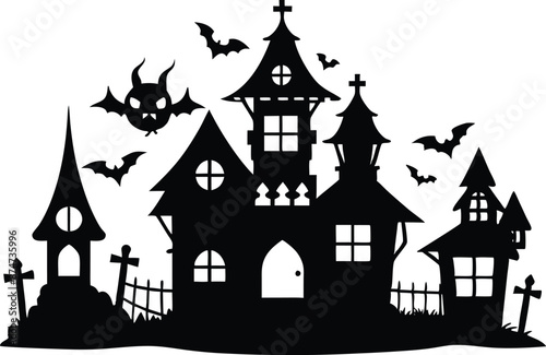 Wallpaper Mural A Silhouette Vector Of Halloween Haunted House, Haunted House silhouette vector collection, Ghost House silhouette, halloween at night and bats house
 Torontodigital.ca