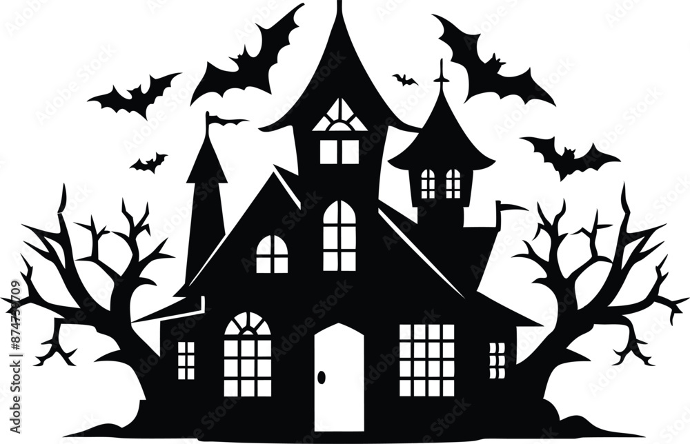 A Silhouette Vector Of Halloween Haunted House, Haunted House silhouette vector collection, Ghost House silhouette, halloween at night and bats house
A Silhouette Vector Of Halloween Haunted House, Haunted House silhouette vector collection, Ghost House silhouette, halloween at night and bats house
