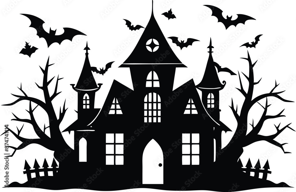 A Silhouette Vector Of Halloween Haunted House, Haunted House silhouette vector collection, Ghost House silhouette, halloween at night and bats house
A Silhouette Vector Of Halloween Haunted House, Haunted House silhouette vector collection, Ghost House silhouette, halloween at night and bats house