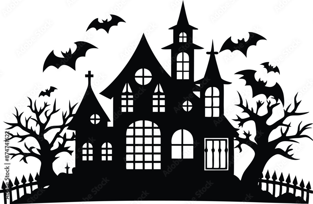 A Silhouette Vector Of Halloween Haunted House, Haunted House silhouette vector collection, Ghost House silhouette, halloween at night and bats house
A Silhouette Vector Of Halloween Haunted House, Haunted House silhouette vector collection, Ghost House silhouette, halloween at night and bats house
