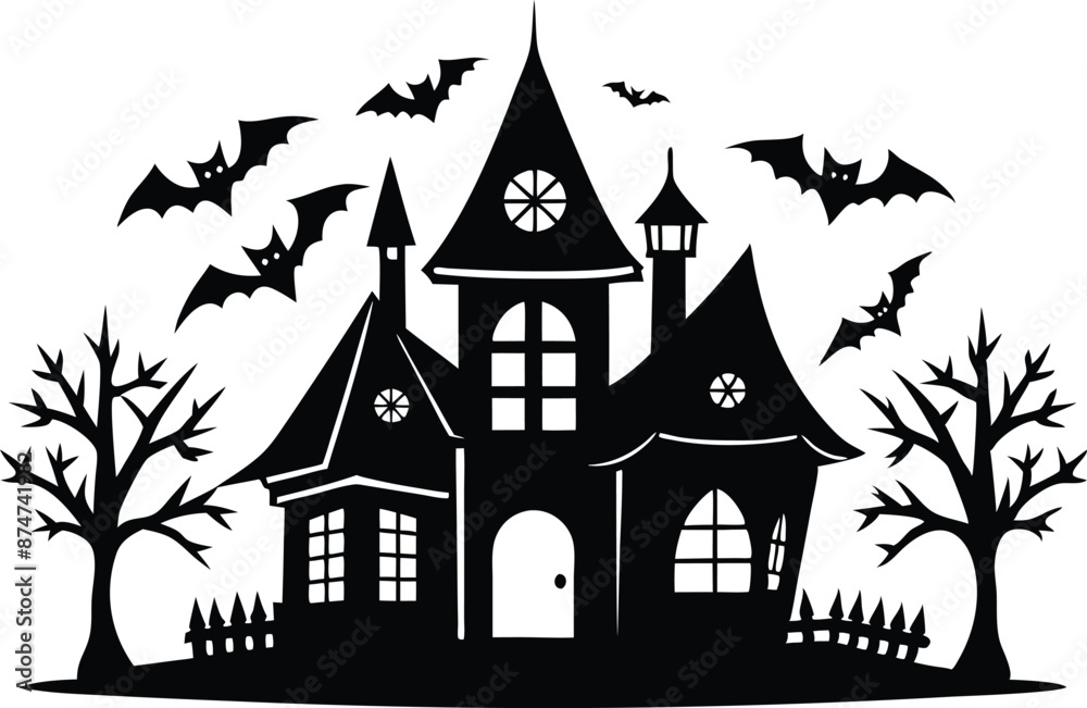 A Silhouette Vector Of Halloween Haunted House, Haunted House silhouette vector collection, Ghost House silhouette, halloween at night and bats house
A Silhouette Vector Of Halloween Haunted House, Haunted House silhouette vector collection, Ghost House silhouette, halloween at night and bats house