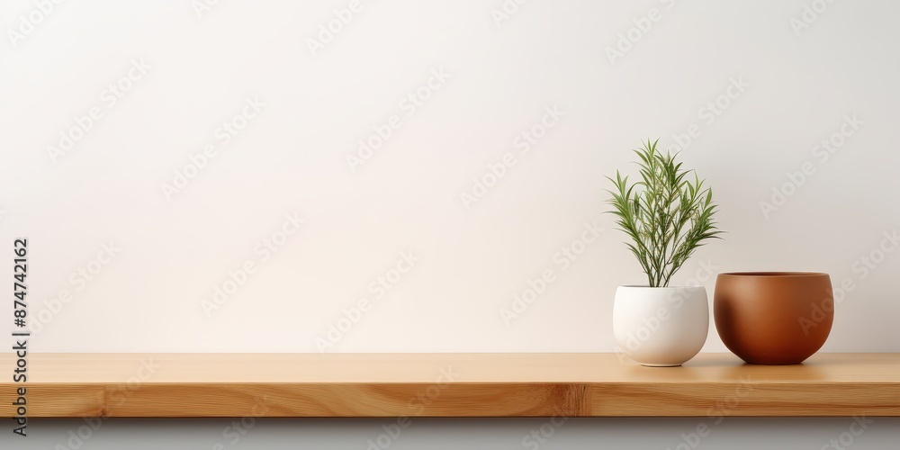 Minimalist Home Decor with Plants on Wooden Shelf Minimalist Home Decor with Plants on Wooden Shelf