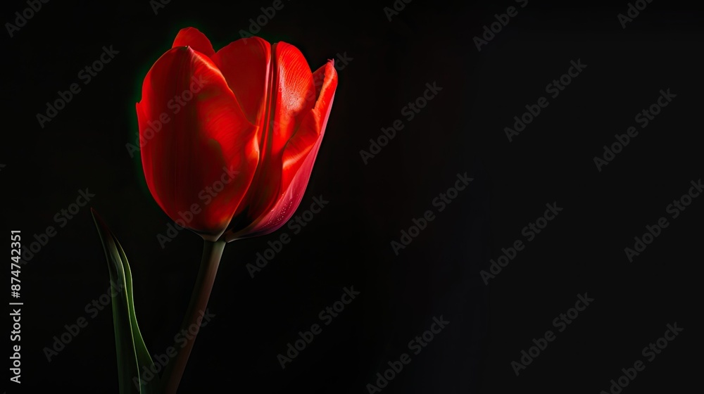 Single Red Tulip on Black Background Single Red Tulip on Black Background
