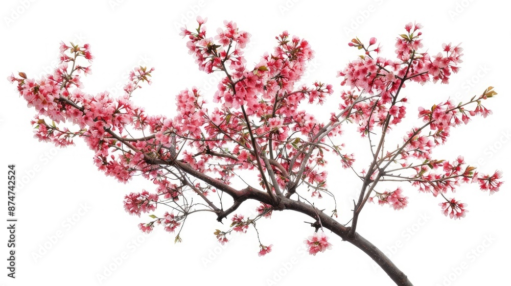 Pink Cherry Blossom Branch Isolated on White Background Pink Cherry Blossom Branch Isolated on White Background