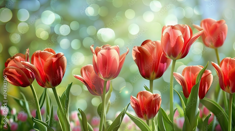 Blooming Red Tulips in Springtime Blooming Red Tulips in Springtime