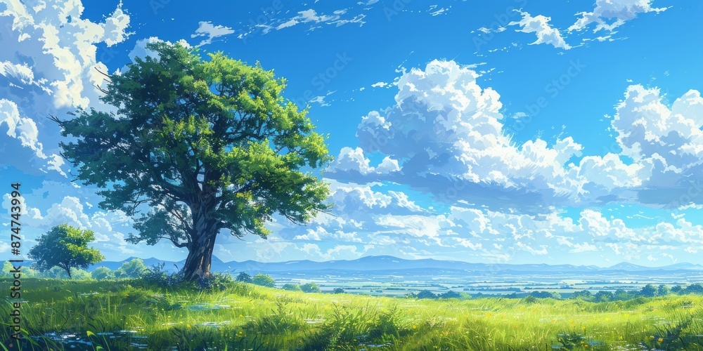 A Serene Wildflower Meadow Under a Clear Blue Summer Sky, Bathed in Sunlight A Serene Wildflower Meadow Under a Clear Blue Summer Sky, Bathed in Sunlight