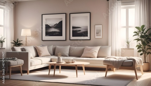 Modern interior background  living room  Scandinavian style