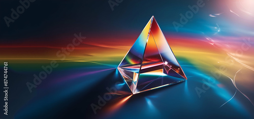 A Photo capturing the vibrant colors and shapes of refracted light through a prismRefracting Rainbow Colored Spectrum generative by ai.. photo