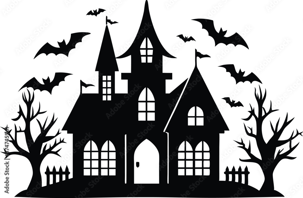 A Silhouette Vector Of Halloween Haunted House, Haunted House silhouette vector collection, Ghost House silhouette, halloween at night and bats house
A Silhouette Vector Of Halloween Haunted House, Haunted House silhouette vector collection, Ghost House silhouette, halloween at night and bats house