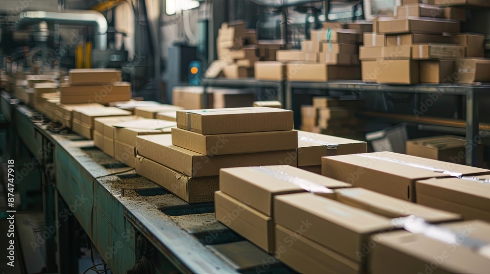 Production of cardboard boxes in a factory Production of cardboard boxes in a factory
