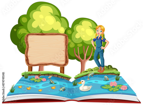 Illustration of a book with a nature scene