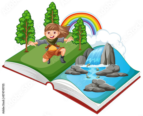 Child exploring nature from an open book