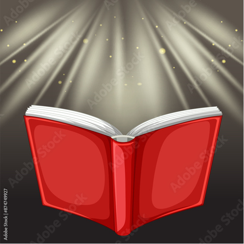 Red book with glowing light beams