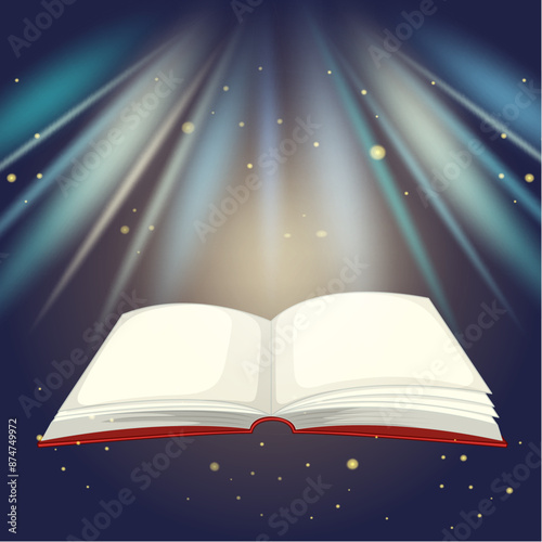 An open book illuminated by radiant beams