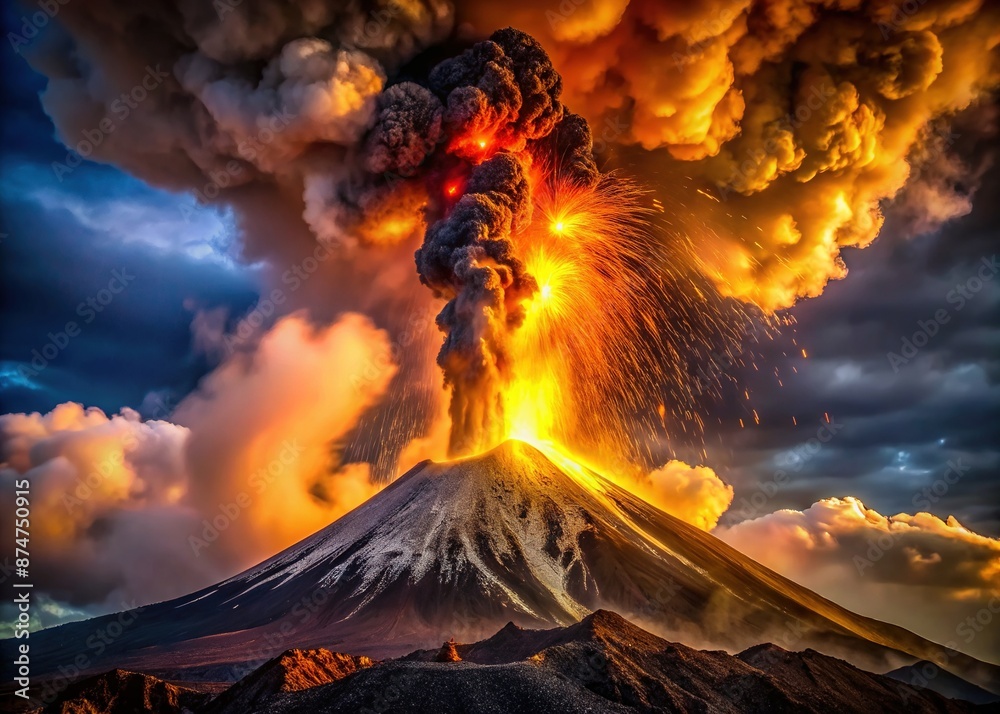 Dramatic volcanic eruption spews fiery lava and ash into the air ...