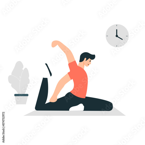 flat man yoga at home vector design