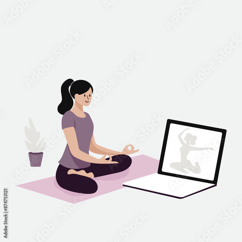 flat woman yoga class at home vector IIlustrations 
