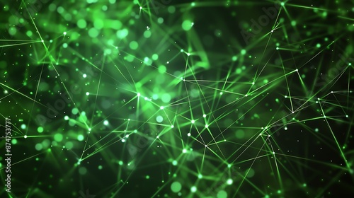 Neon green abstract network connections with toned dots and bright lines, techno vibe background