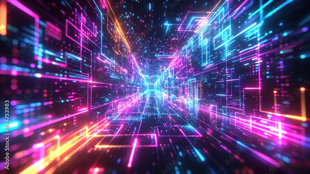 Neon Lights Tunnel in Digital Space Neon Lights Tunnel in Digital Space