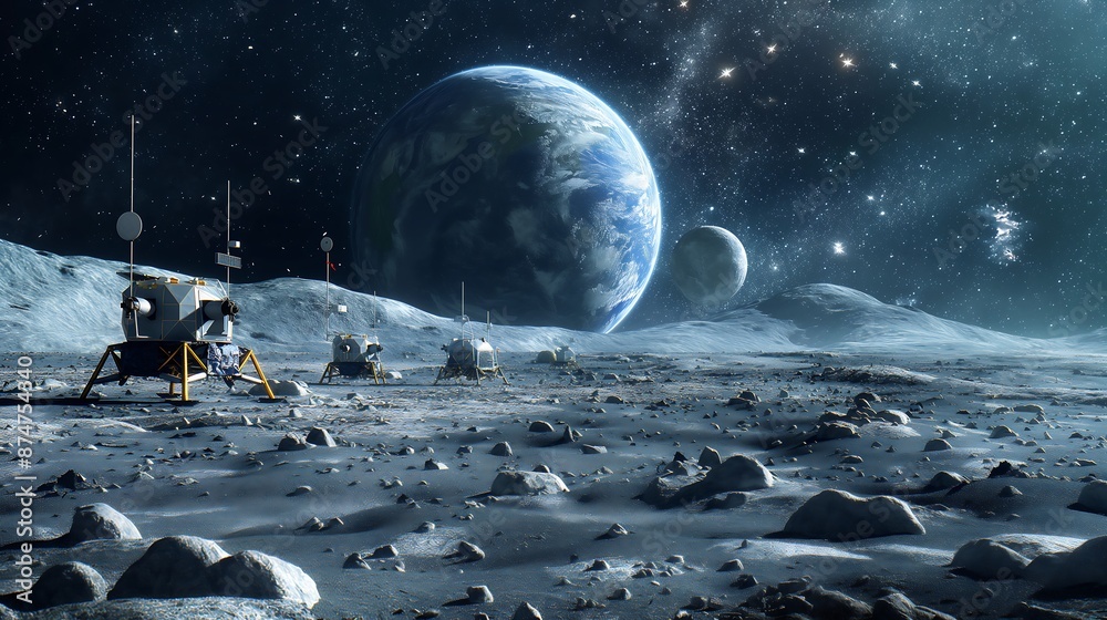 Beautifully Rendered Earthrise Over Detailed Moon Base with Lunar ...
