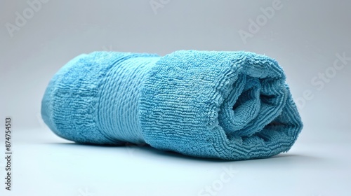 "Sky Blue Rolled Towel on a White Background"