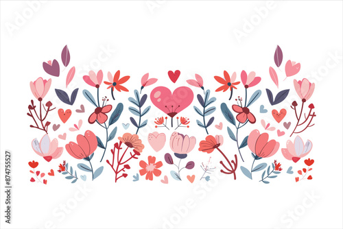 St Valentines Day hand drawn illustration romantic collection Flat lay love heart cards photo