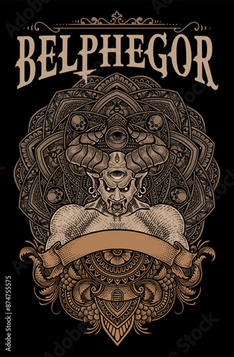 illustration badass demon with mandala on background - Vector EPS 10