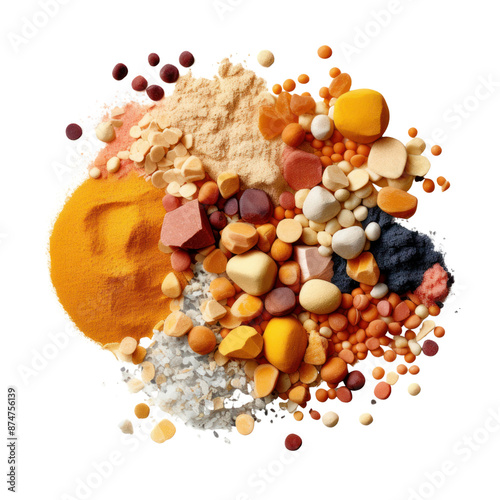 Dried fruits, poeder nut  isolate on transparent png.
 photo