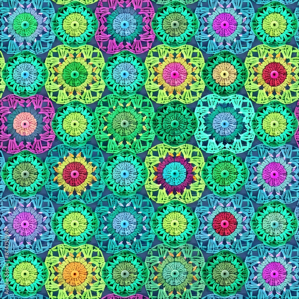 Colorful Crocheted Granny Square Pattern with Vibrant Squares Colorful Crocheted Granny Square Pattern with Vibrant Squares