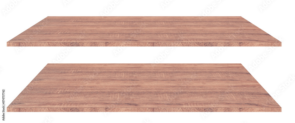 Wooden shelves on a white background For displaying products and advertising Wooden shelves on a white background For displaying products and advertising