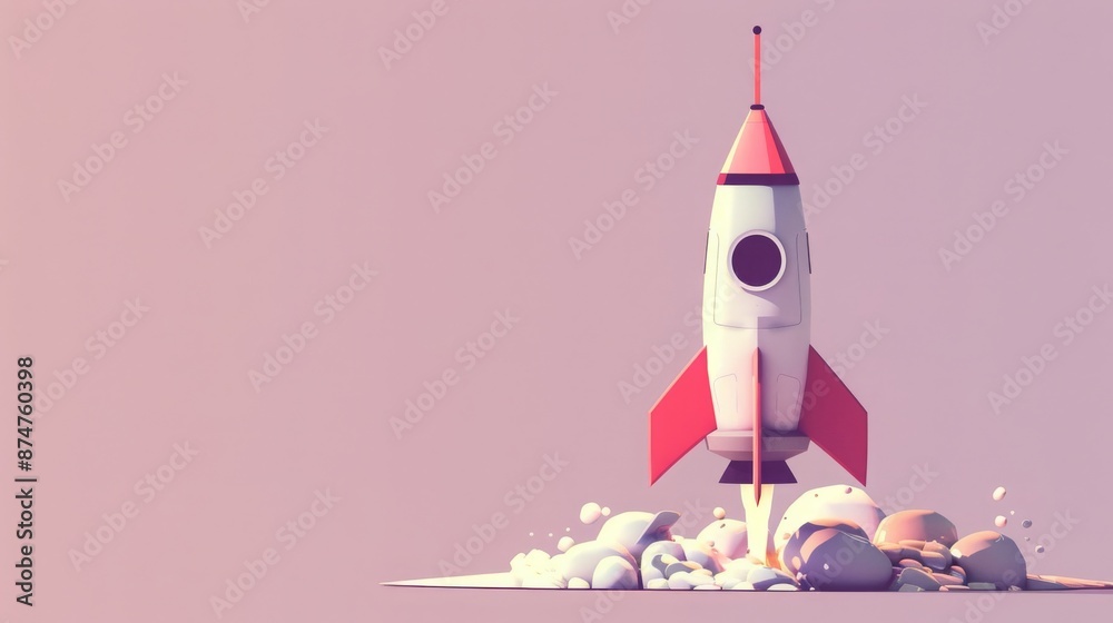 3D illustration of a rocket launching into space. Ideal for concepts such as startup, growth, success, and innovation. 3D illustration of a rocket launching into space. Ideal for concepts such as startup, growth, success, and innovation.