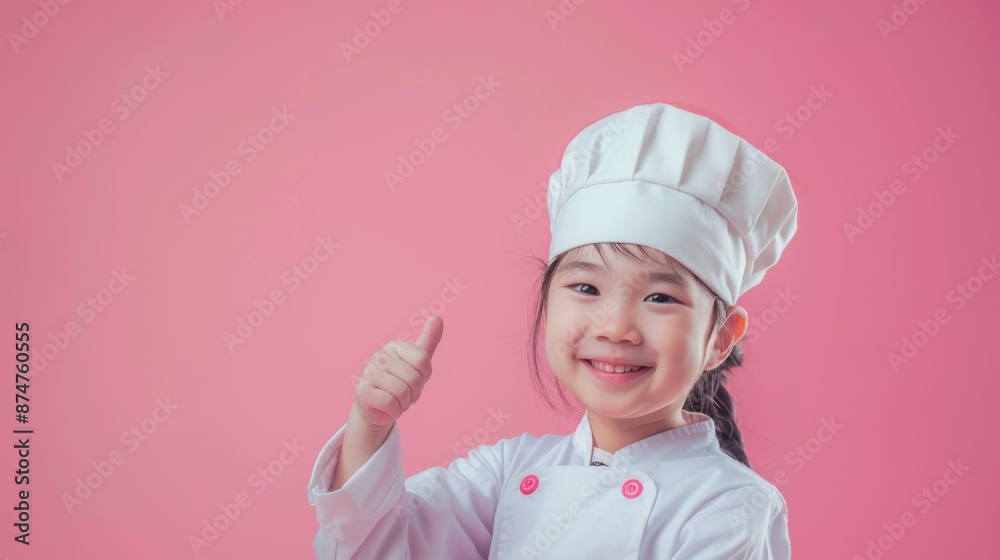 Happy Little Chef with Professional Tools Showing Thumb-Up on Pastel Background