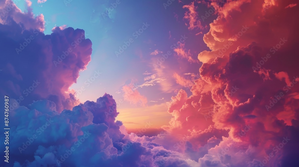 Vivid and Colorful Sunset Sky with Fluffy Clouds, Digital Art Wallpaper Vivid and Colorful Sunset Sky with Fluffy Clouds, Digital Art Wallpaper