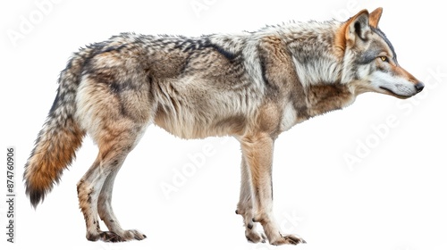 A wolf is standing on a white background