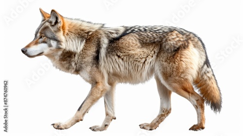 A wolf is walking on a white background © OZTOCOOL