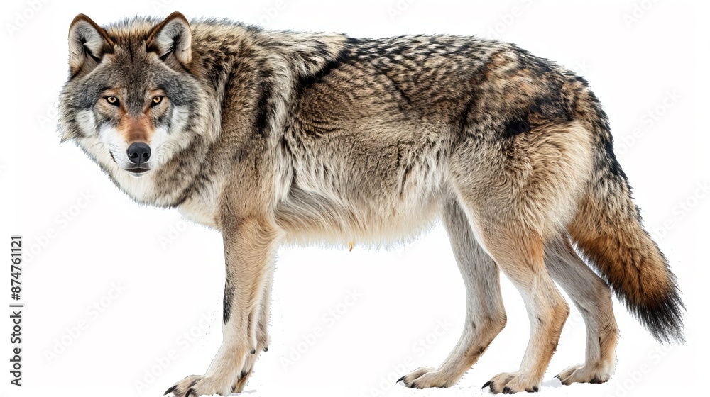A wolf is standing on a white background A wolf is standing on a white background